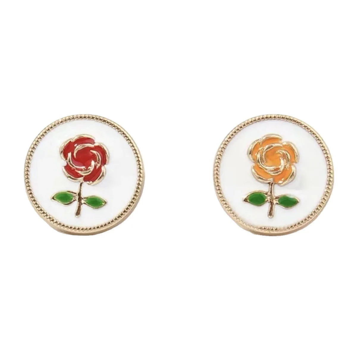 Designer Style Round Enamel Red Orange Flower Alloy Shank Button for Shirt Cardigan