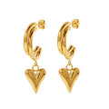 Retro Design Steel Metal 18K Gold Plated C Shaped Love Heart String Hoop Earrings Waterproof Jewelry