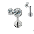 ASTM F136 Titanium Body Piercing Internally Threaded Bezel Set 2-CZ Stone Engagement Rings Zircon High Grade Body Jewelry Stud