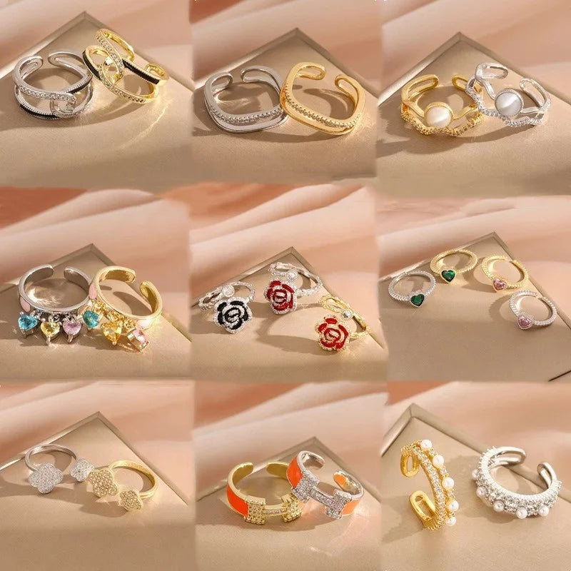 Luxury Adjustable 18k Gold Hollow Zircon Heart Butterfly Finger Ring Women Open Shiny Cz Snake Letter Knuckle Rings