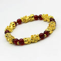 Attract Good Luck Wealth Jewelry Red Beads Pixiu  Feng Shui Golden Carved Pixiu Garnet Beads Charm