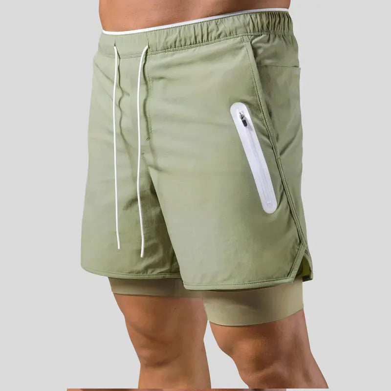 Custom Logo Gym Jogging Shorts Quick Dry Two Layers Running Workout With Heat Reflective Zipper Shorts