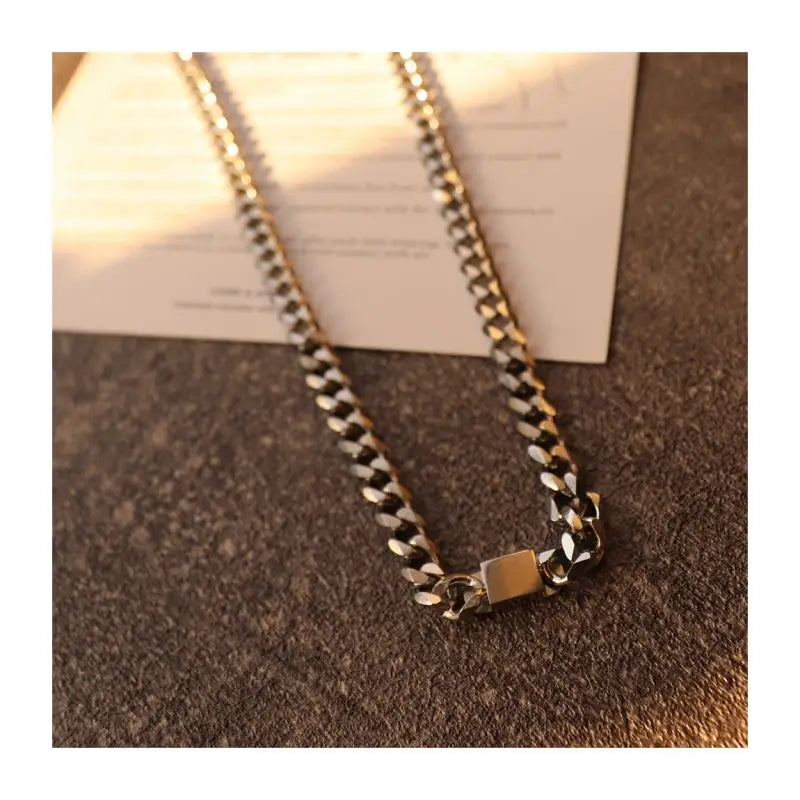 Chris April 316L Stainless Steel PVD Gold Plated Geometric Simple Thick Chain Necklace with a Cube