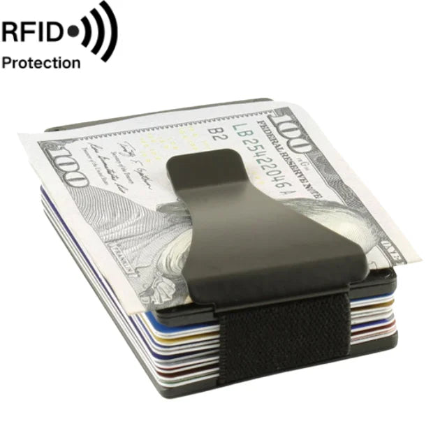 New Custom Print RFID Wallets Anti-theft Brush Slim Security Men Money Clip Spring Aluminum Alloy Card Holder with a Metal Clip