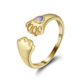 SR328 RINNTIN 14k Gold Plated Adjustable Rings Cute Footprint Cubic Zirconia 925 Sterling Silver Jewelry Open Ring for Women