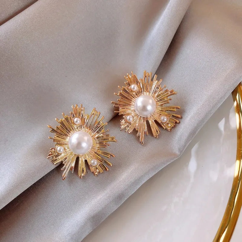 2025 Vintage S925 Needle Flower Earrings Jewelry Imitation Pearl Earrings for Women