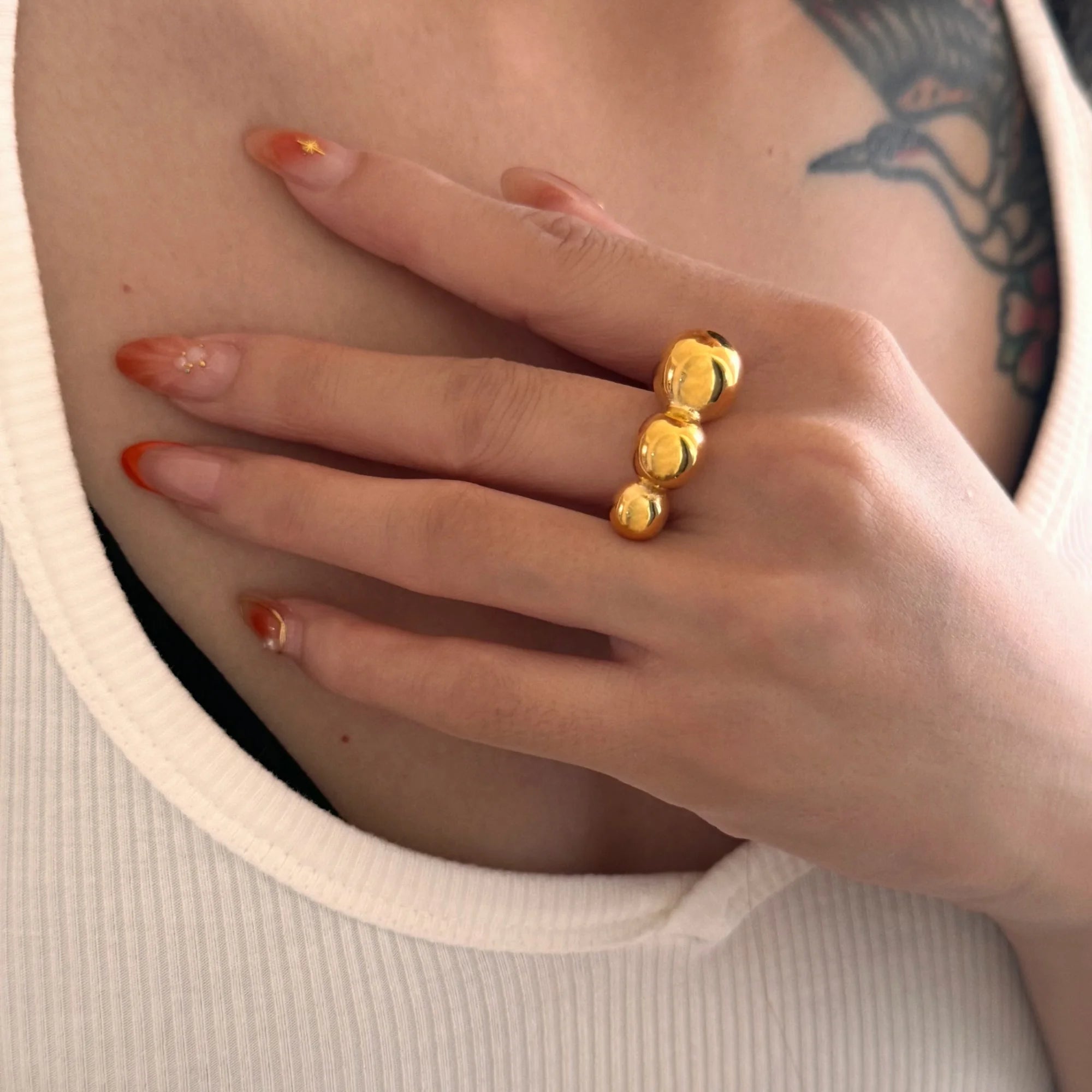 2024 Dazan Fall Summer New Hot Ins Trendy 18k Pvd Gold Plated Stainless Steel Minimalist Polished Gypsy Bead Ring Dancer Jewelry