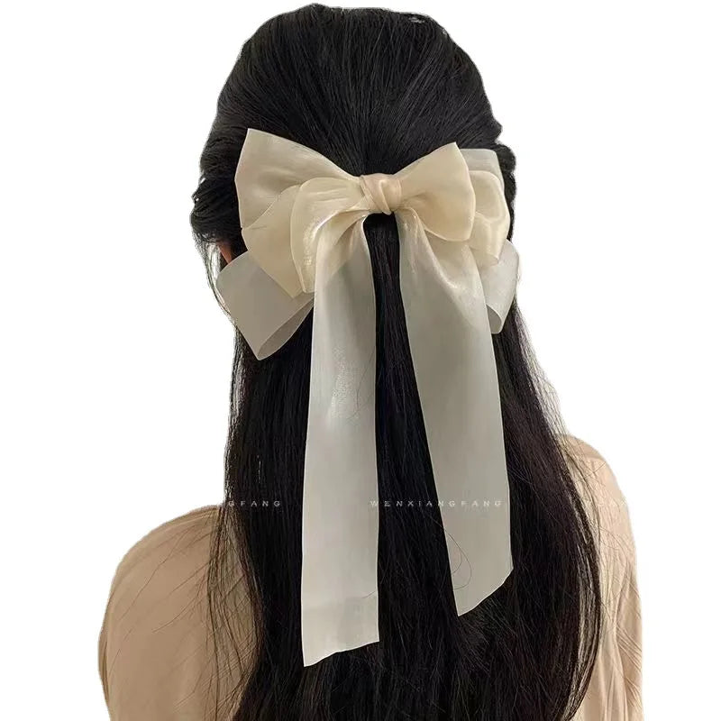 MIO New Bright Organza Bow Glimmer Hair Pin Handmade Metal Spring Clip Large Bow Ribbon Hair Clip French Bowknot Hair Barrettes
