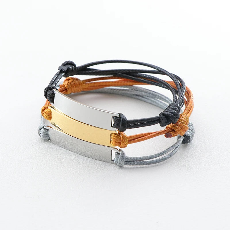 Personalized DIY Designer Gold Bar Bracelets Adjustable Strong Wax String Wrap for Couples for Women & Men