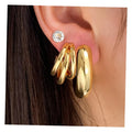 3Pcs/Set Multilayer C Shaped Hollow Zircon Earrings