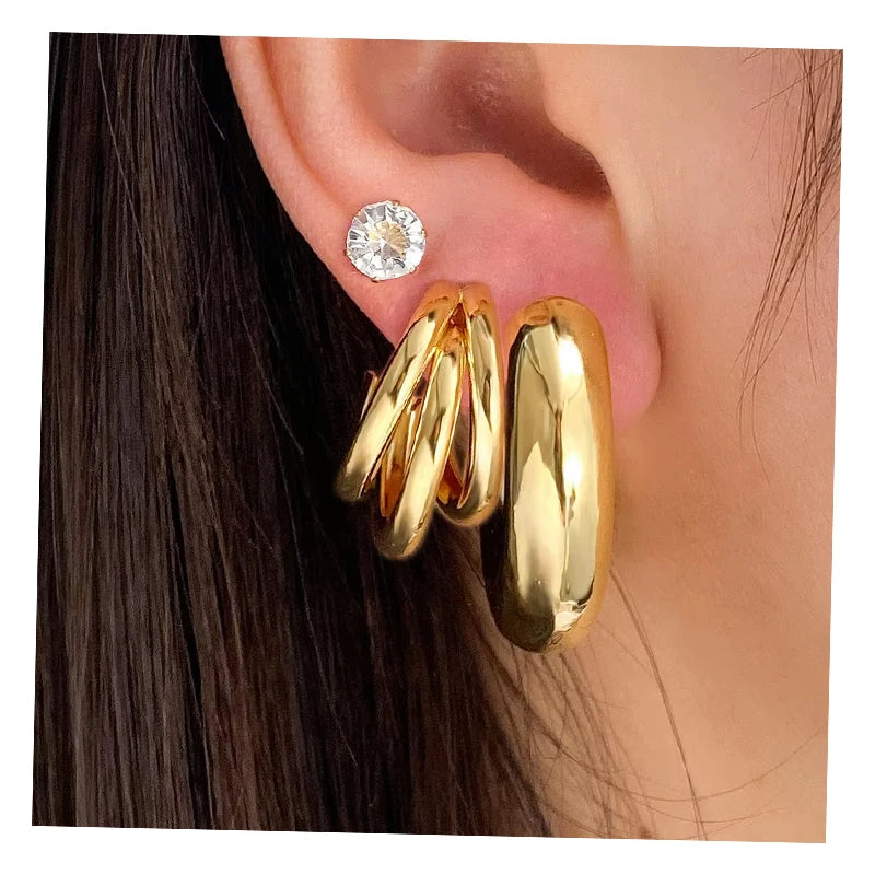 3Pcs/Set Multilayer C Shaped Hollow Zircon Earrings