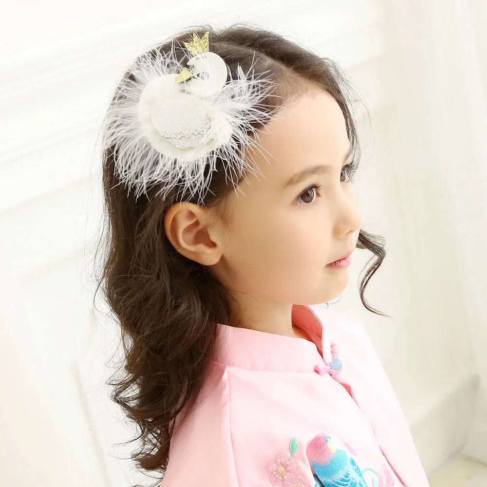 MIO Luxury White Black Swan Hair Clip Headband With Faux Feather Gitter Hairpins Mesh Sweet Style Hair Clips