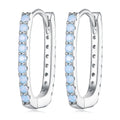 925 Sterling Silver Simple Geometric Blue Opal Ear Buckles Square Hoop Earrings with Pave CZ Fine Women's Jewelry BSE744