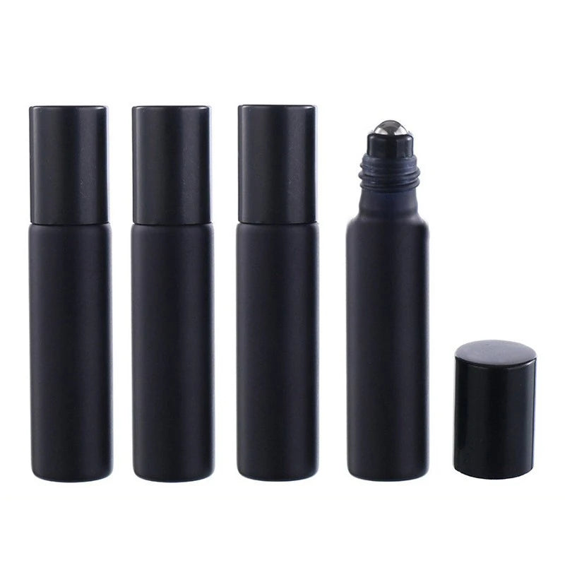 10ml Black Glass Roller Bottles Perfume Vials With Metal Roller Ball and Black Cap for Essential Oil Aromatherapy MegaBDM