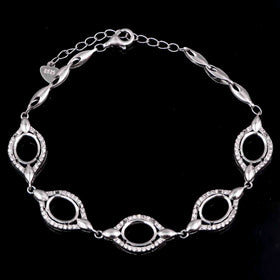 Sterling Silver 7*9mm Semi Mount Bracelet Empty Support Blank Claws Setting S925 Base Holder Without Center Stone Inlay for DIY