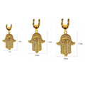 3 Sizes Men's Stainless Steel Zircon Beads Hand of Fatima Charm Pendant Necklace Women and Men Hip Hop Jewelry
