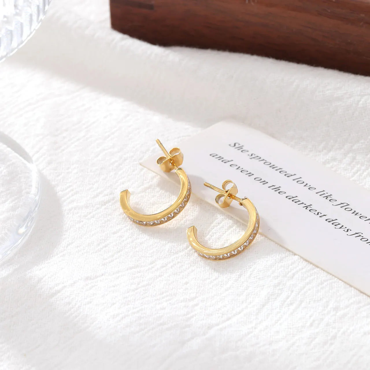 Fashion Jewelry Geometric Earrings Stainless Steel Hoop Zirconia Earrings Women White Gold Wholesale