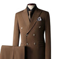 Men's Business Suit 2 Pieces Set Brown Beige British Style Double-breasted Elegant Polyester Formal Jacket Pants Men's Suit