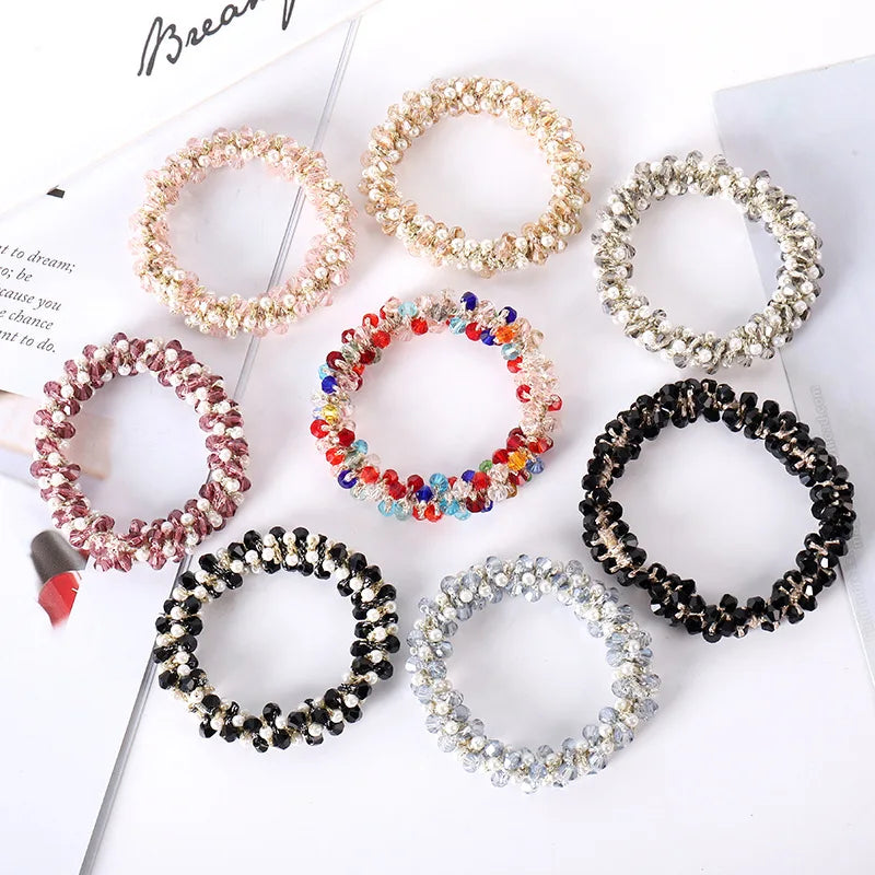 2022 Crystal Ball Hair Ties Pearl Irregular in Shape Colorful High Elastic Soft Shiny Hair Accessories Hair Scrunchy