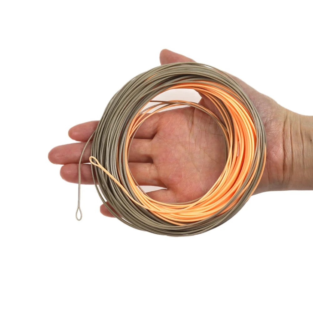 WF1F-8F Single-Handed Spey Fly Fishing Line 90ft with Peach/Camo Floating Fly Welded Loops for Stream Lake River Fishing MegaBDM