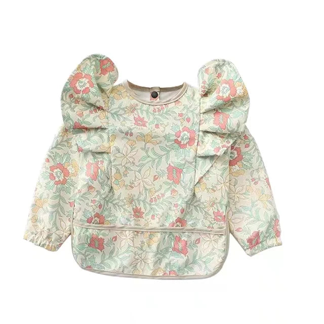 Waterproof PU Long Sleeve Baby Bibs with Pocket Adjustable Toddler Weaning Bib Baby Shower Gift