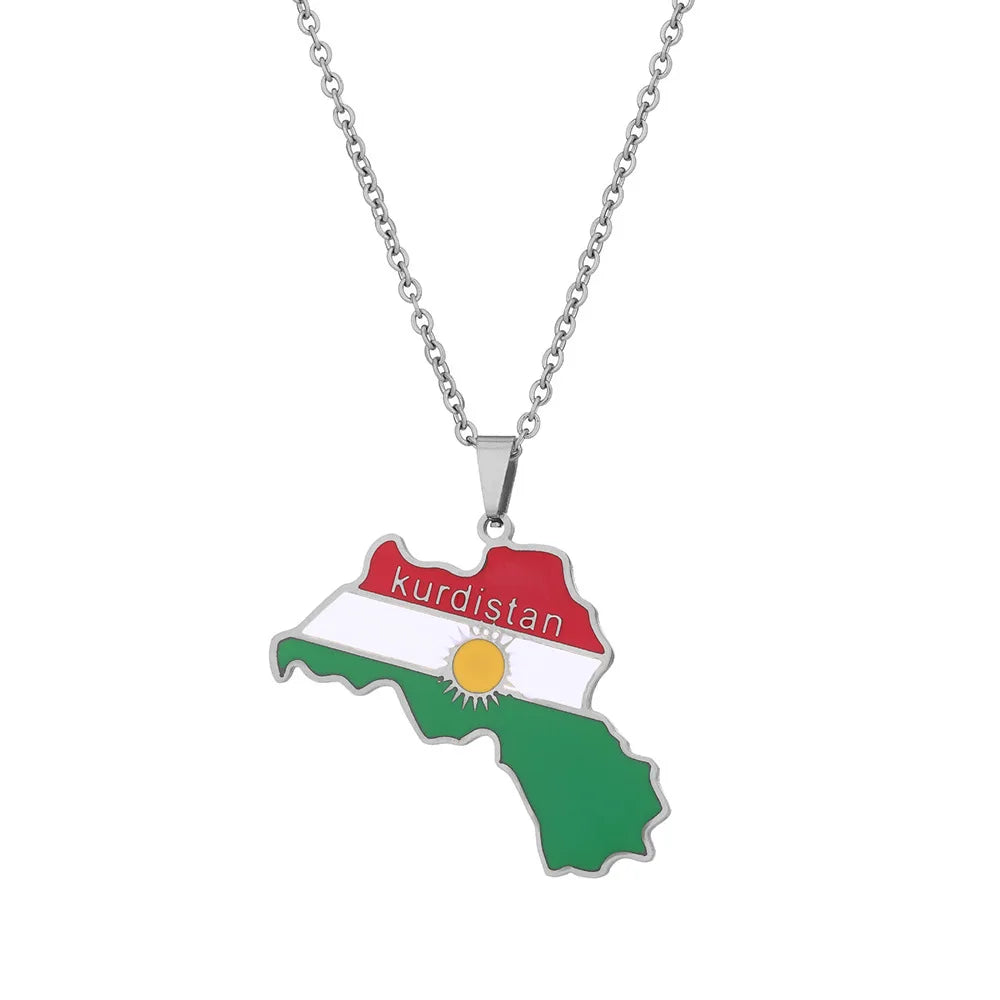 Factory Supply KURDISTAN Map Pendant Necklace Enamel Gold Plated Personalize Necklace