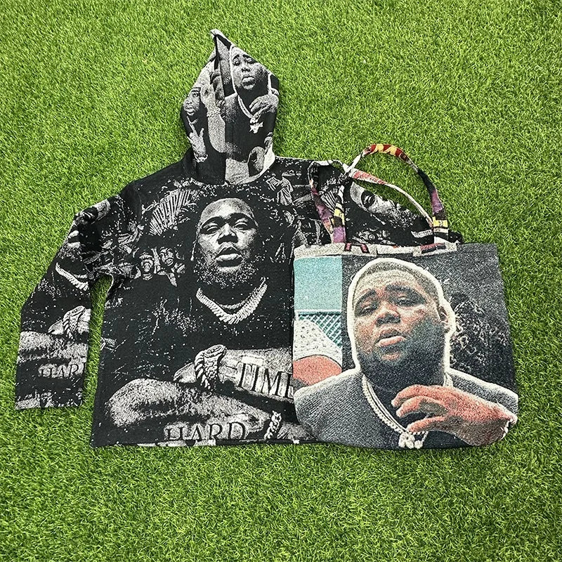 Custom Wholesale Winter Cartoon Pattern Rapper Rod Wave Hoodie-Polyester/Cotton Material
