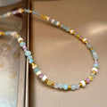 Korean Vintage Trendy Summer Sea Shell Glass Crystal Beads Copper Necklaces Chain Choker Necklace for Women for Anniversaries