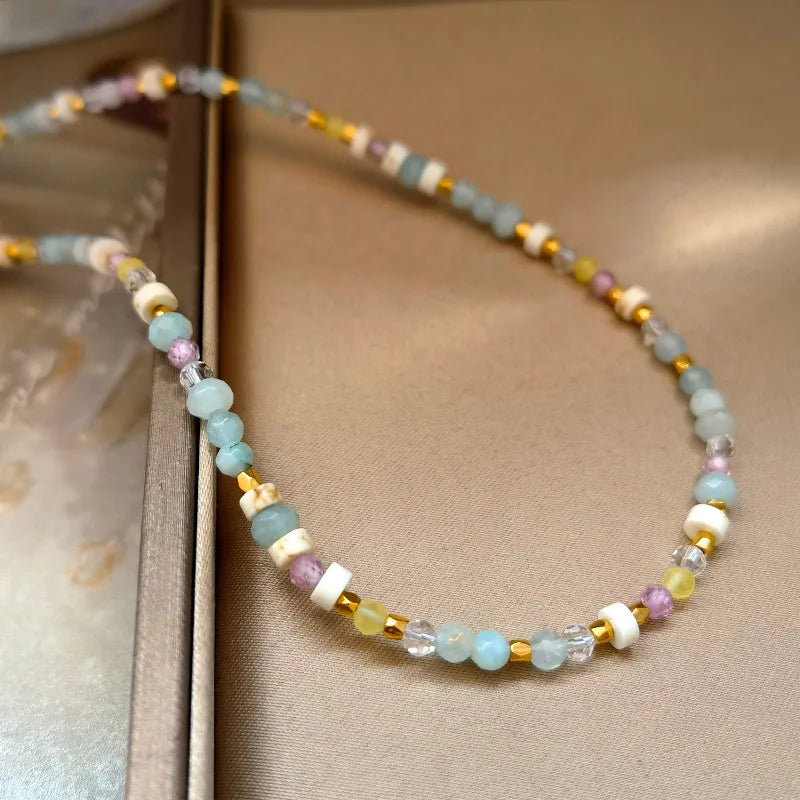 Korean Vintage Trendy Summer Sea Shell Glass Crystal Beads Copper Necklaces Chain Choker Necklace for Women for Anniversaries