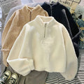 Fall Winter High Quality Teddy Hoodies for Women Custom logo Puff Sleeve Pullover Oversized Thick Crop Top Sweatshirt