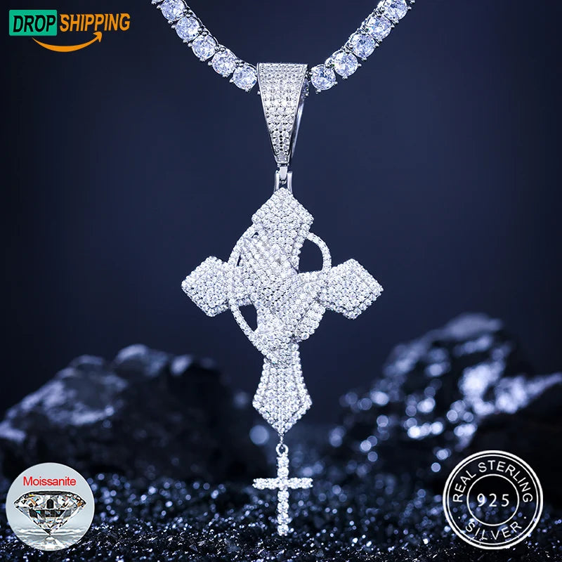 Dropshipping Hip Hop Jewelry 925 Sterling Silver VVS Moissanite Diamond Iced Out Cross Pray Hand Pendant With GRA Certificate