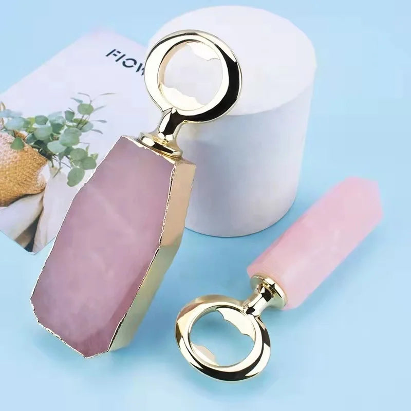Natural Rock Crystal Quartz Beer Bottle Opener Stone Classic Cool Ring Keychain Corkscrew Practical bar Kitchen
