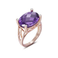 YBO Factory Wholesale Custom Prong-Set Natural Amethyst Gem Fine Jewelry Rose Gold Plated Real S925 Silver Rings for Weddings