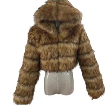 S-8XL Stylish Long Sleeve Plus Size Coats Pure Color Lady Tops Winter Fashion Zipper Faux Fox Fur Coat Women