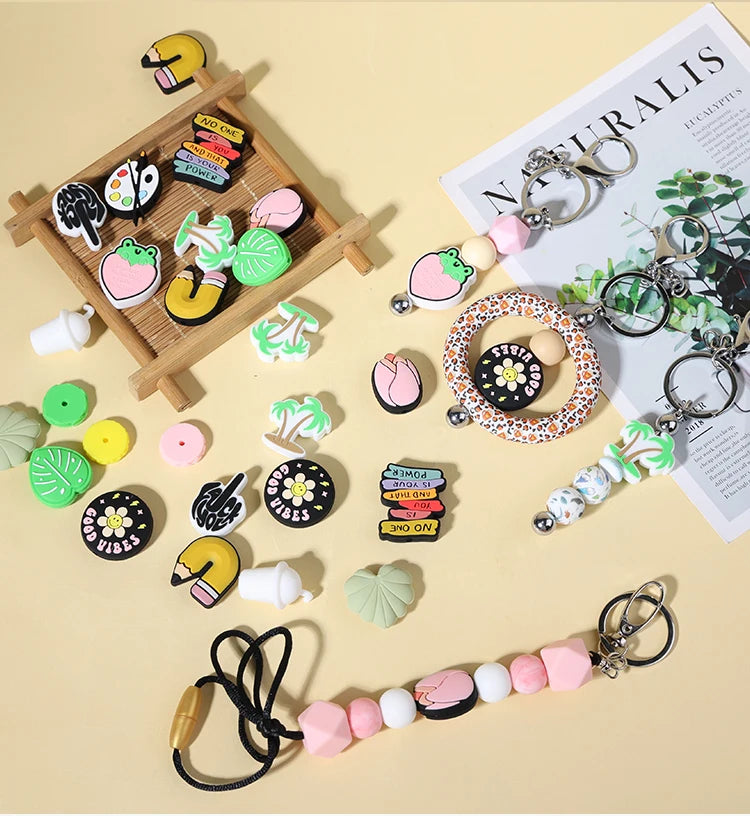 Eco-friendly Bpa Free Silicone Focal Beads for Pen Making Wristlet Keychain Bracelet Designer Silicone Beads Focal
