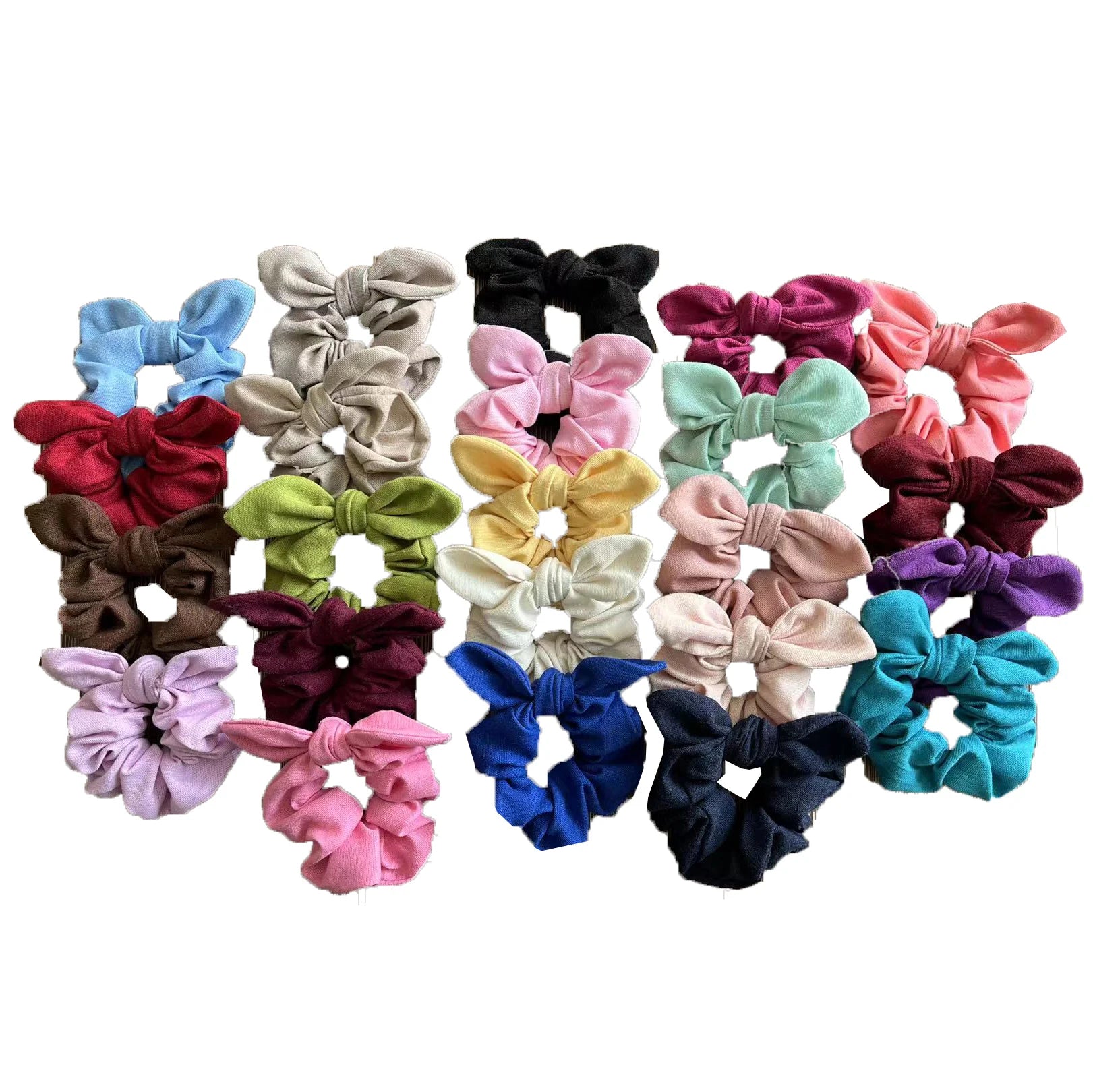 Wholesale Solid Color Linen Scrunchie with Small Bunny Ears Hair Decoration for Kids and Adults