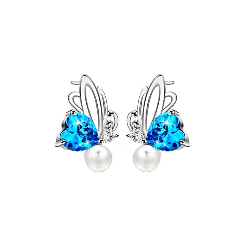 Factory's Exquisite Butterfly Craft Trendy 925 Sterling Silver Stud Earrings for Wedding Parties Great As Gift Jewelry