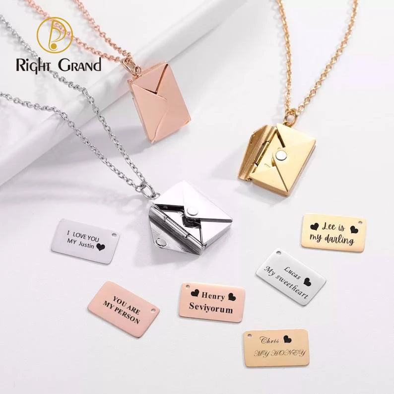 Personalized Frame Pendant Necklace Custom Stainless Steel Locket Pendant Love Letter Envelope Necklace for Women