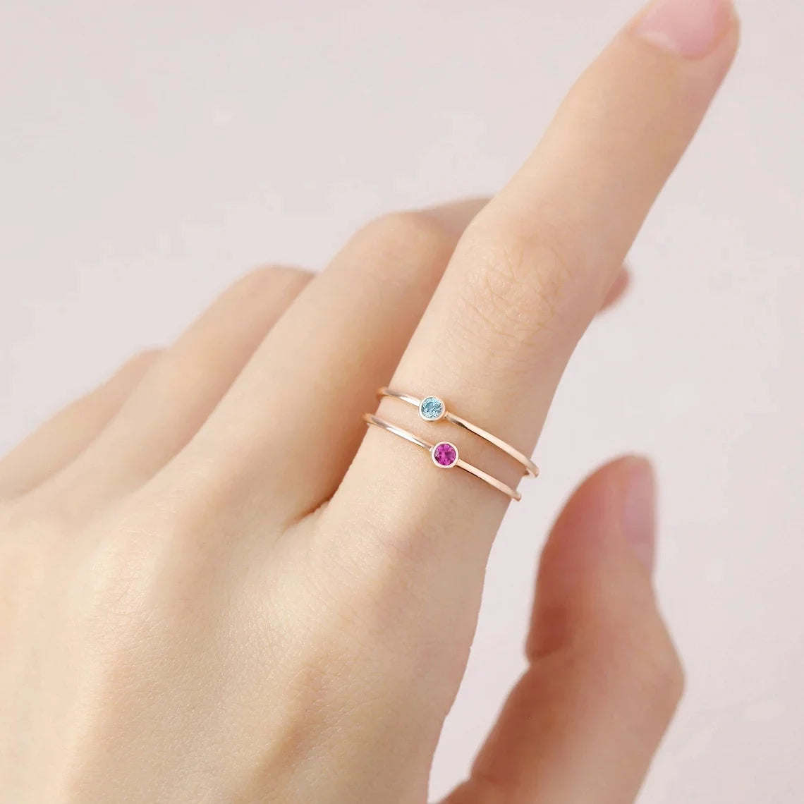 Wholesale Custom Simple Fashion Jewelry Minimalist Durable Stainless Steel Gold Plated 12 Birthstone Thin Ring Women