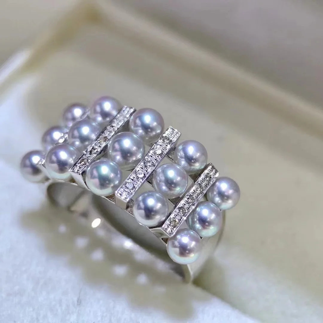 R929 4-5mm Natural Freshwater Pearl Ring Accessory 925 Sterling Silver Adjustable Size Engagement Jewelry Ring for Women