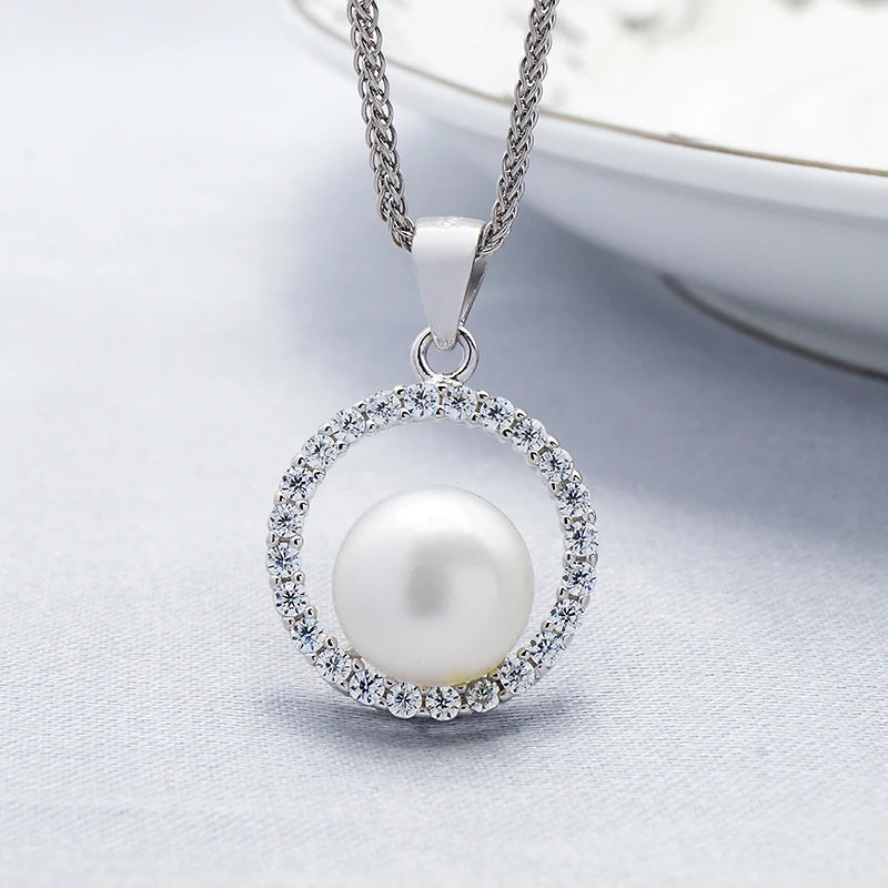Round Circle Design Freshwater Pearl Set Jewelry Natural Silver Fresh Water Pearl Necklaces for Women