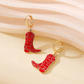 Latest Fashion Red Dripping Oil Cowgirl Girls Western Cowboy Boot Earrings