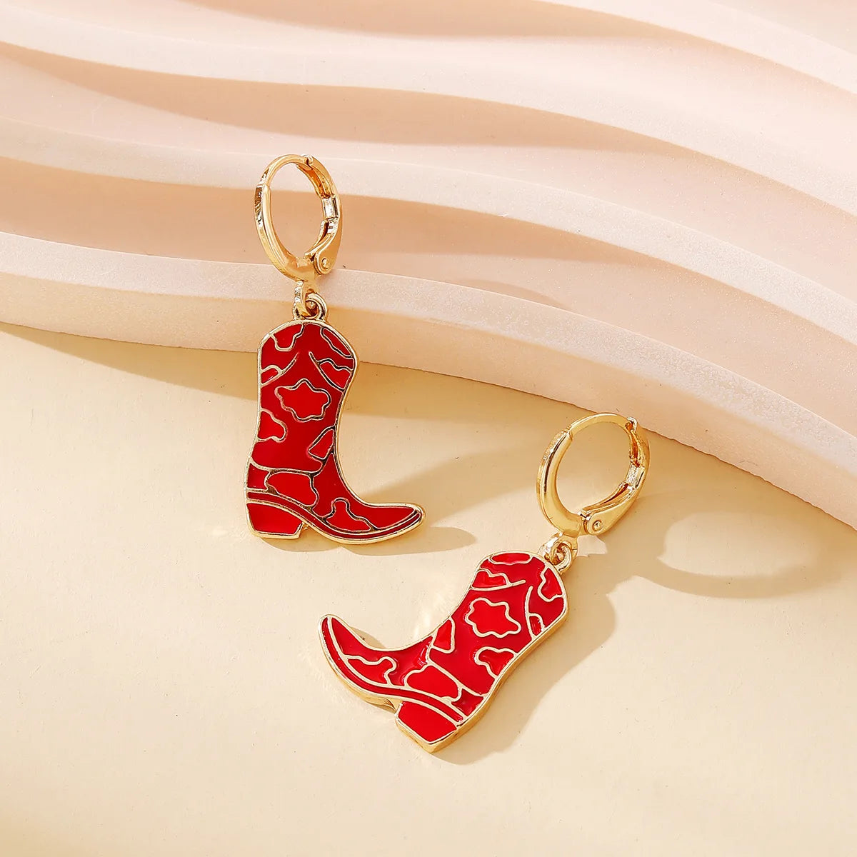 Latest Fashion Red Dripping Oil Cowgirl Girls Western Cowboy Boot Earrings