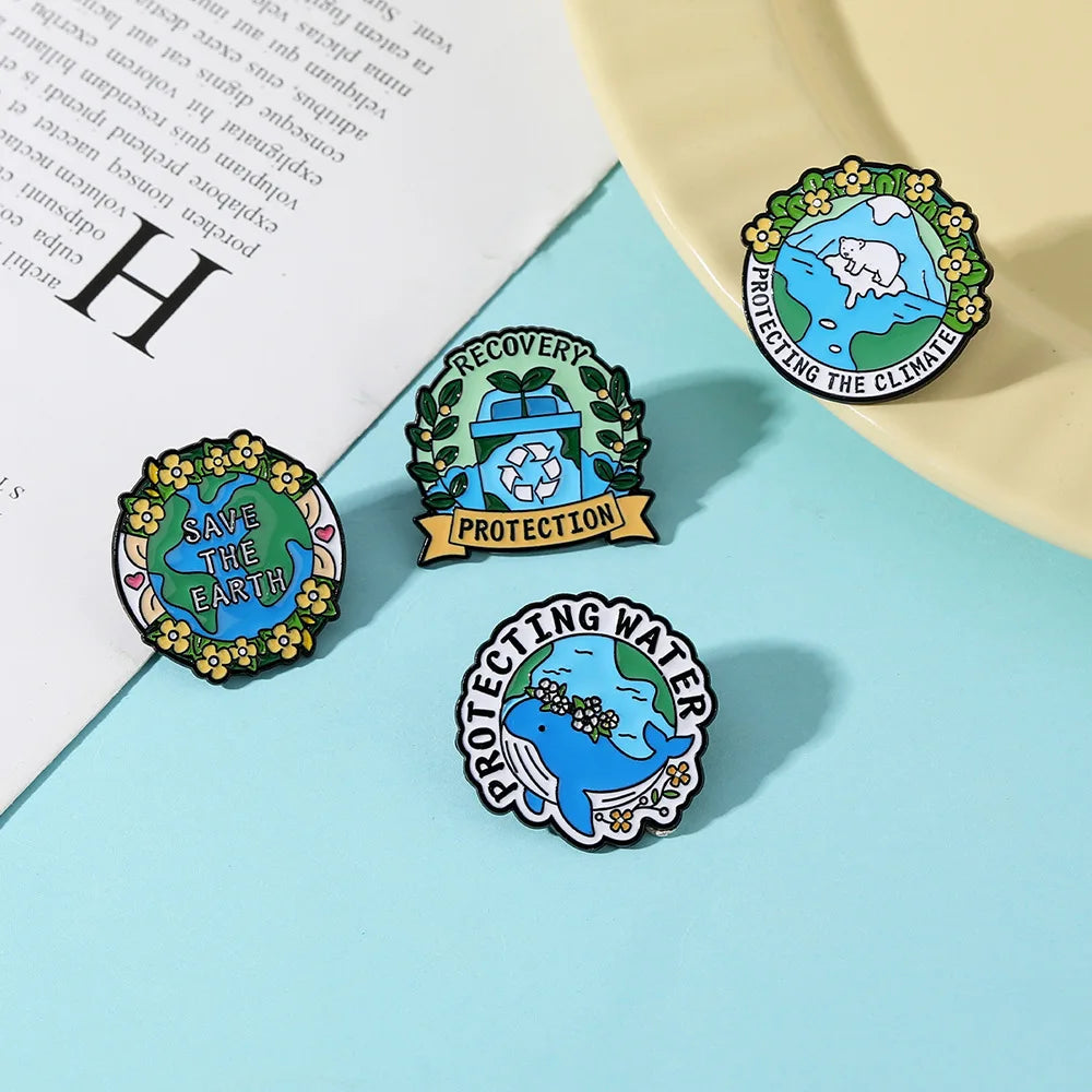 Creative Love Earth Enamel Badge Pins Protective Environment Garland Metal Brooches for Backpack