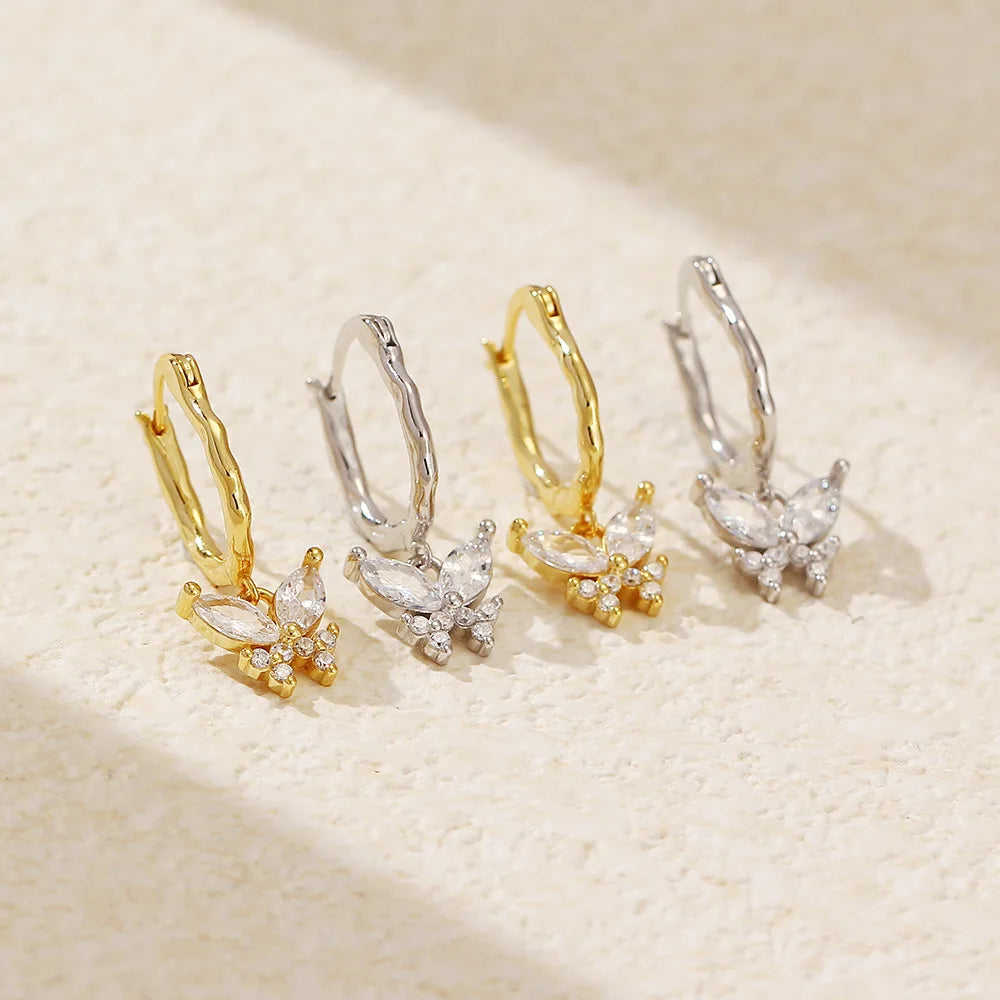 Fashion High Quality Jewelry 925 Sterling Silver Irregular CZ Diamond butterfly Shape Gold Plated Hoop Earring Jewelry for Women