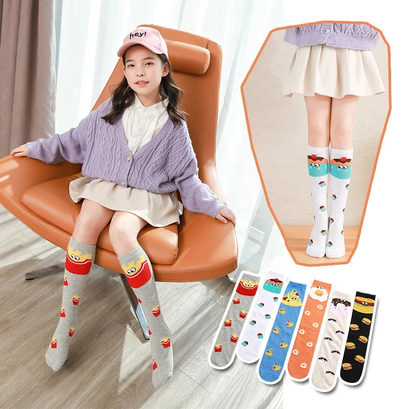 Wholesale Novelty Fast Food Socks for Kids Funny Knee High Pizza Donut Design for Girls and Toddlers in Summer
