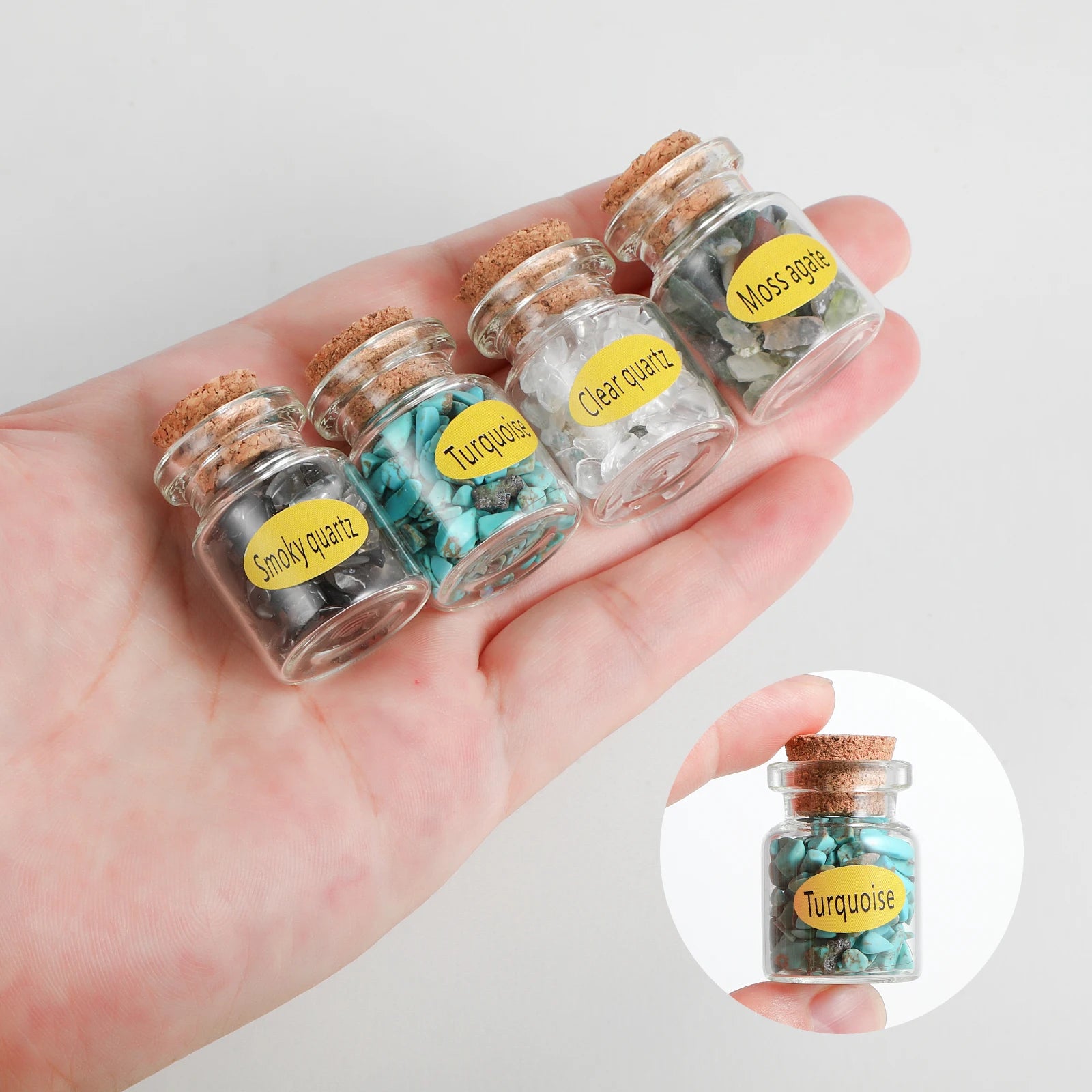 5 ML Mini Gemstone Bottles Chip Crystal Stones Witch Beginne Healing Tumbled Gem Wishing Bottles Reiki Semi-Precious Crafts