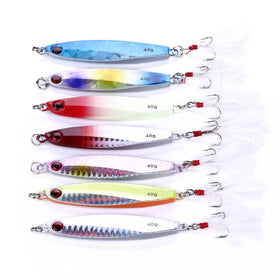 Wholesale LB037 8cm 40g Saltwater Metal Jig Bait Sinking Lead Jigging Fishing Lures with Feather Hook