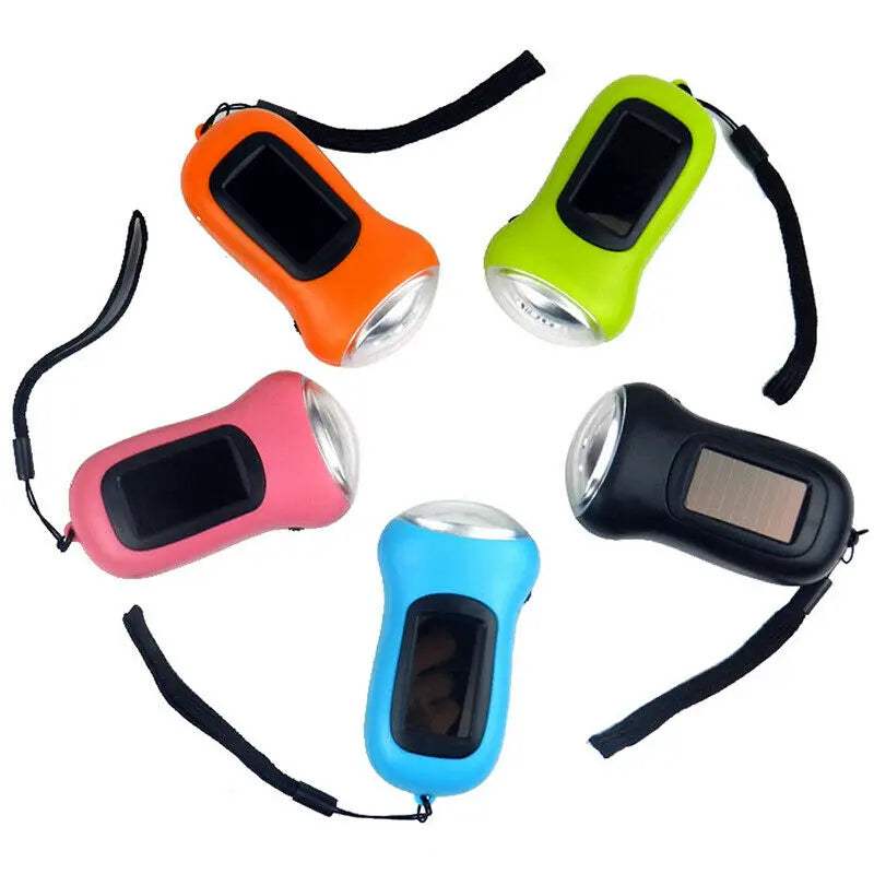 Portable 3LEDs Hand Crank Solar Flashlight Torch Light Glare for Camping Outdoor