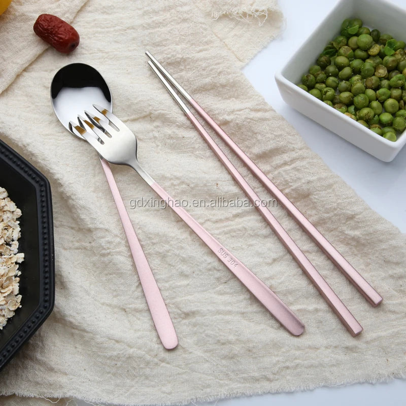 Portable Tableware Fork Spoon Chopsticks Outdoor Activities Gift Set logo Customization